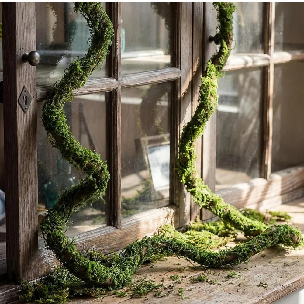 Natural Brown Flexible Floral Stems with Green Reindeer Moss